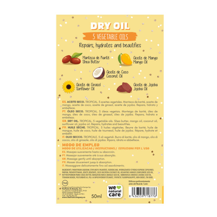 thefruitcompany aceite seco dry oil glitter tropical trasera Dry Oil Glitter Tropical 50 ml TFC