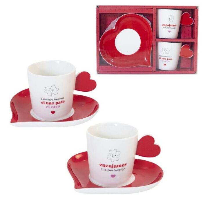 Y8JH00025121 Set de Tazas y Platos Corazones de Cerámica